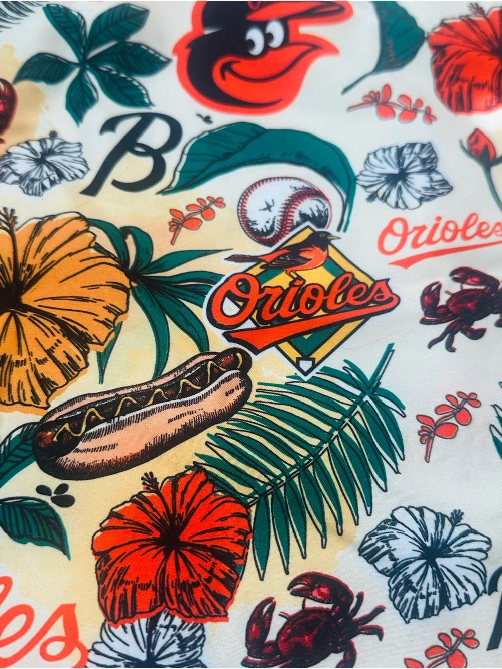 Baltimore Orioles XL Floral Print Button-Down - White, Orange & Green Hawaiian